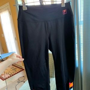 FILA Black Mid Leggings With Multicolor Criss Cross